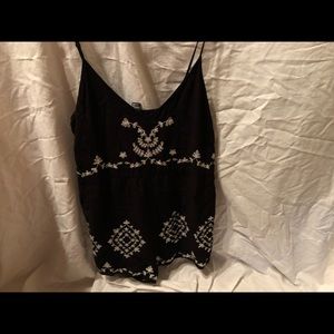 Black Romper with White Flower Design